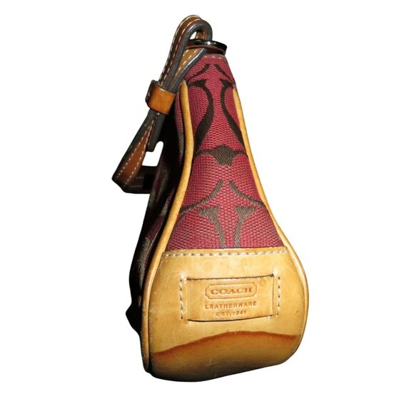 Coach Y2K Hampton Red Canvas & Tan Leather Signature Jacquard Demi Baguette Bag - Picture 3 of 14